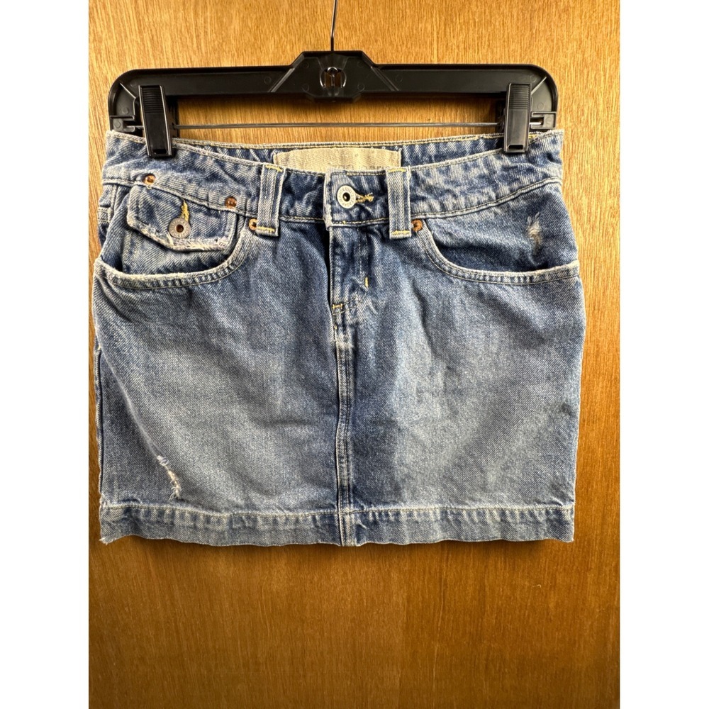 Gap Jeans Denim Mini Skirt Womens Size S Blue Distressed Low Rise Y2K Blue Wash